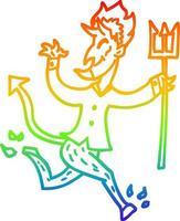 rainbow gradient line drawing cartoon devil with pitchfork vector
