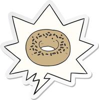 cartoon donut and speech bubble sticker vector