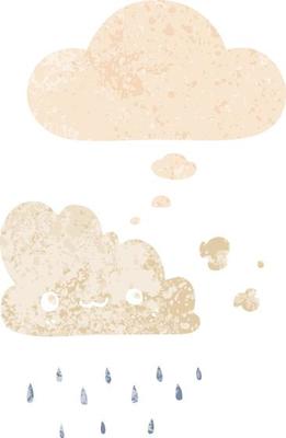 cartoon storm cloud and thought bubble in retro textured style