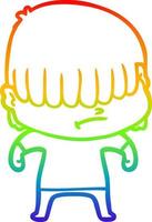 rainbow gradient line drawing cartoon boy with untidy hair vector