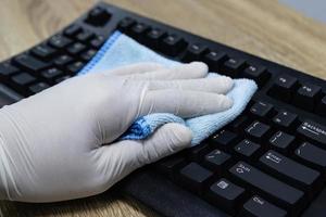 Concept Prevention cleaning frequently, Focus on the high traffic areas that enable pathogens to spread around the computer equipment such as keyboard computer photo