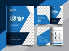 Corporate company business bifold brochure and cover layout concept design with modern shapes vector