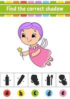 Find the correct shadow. Education developing worksheet. Activity page. Color game for children. Isolated vector illustration. Cartoon character.