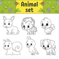 Coloring book for kids. Animal clipart. Cheerful characters. Vector illustration. Cute cartoon style. Black contour silhouette. Isolated on white background.