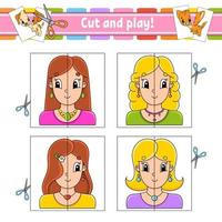 Cut and play. Flash cards. Color puzzle. Education developing worksheet. Activity page. Game for children. Funny character. Isolated vector illustration. cartoon style.