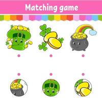 Matching game for kids. Education developing worksheet. Draw a line. Activity page. cartoon character. Vector illustration. St. Patrick's day.