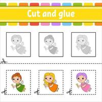 Cut and glue. Game for kids. Education developing worksheet. Color activity page. cartoon character. vector