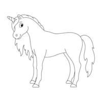 Coloring page for kids unicorn. Digital stamp. Cartoon style character. Vector illustration isolated on white background.