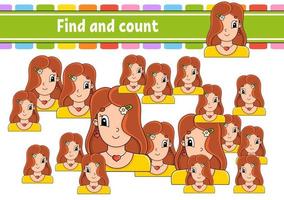 Find and count. Education developing worksheet. Activity page. Puzzle game for children. Logical thinking training. Isolated vector illustration. cartoon character.