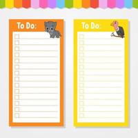 To do list for kids. Empty template. The rectangular shape. Isolated color vector illustration. Funny character. cartoon style. For the diary, notebook, bookmark.