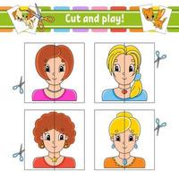 Cut and play. Flash cards. Color puzzle. Education developing worksheet. Activity page. Game for children. Funny character. Isolated vector illustration. cartoon style.