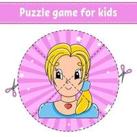 Cut and play. Round puzzle. Logic puzzle for kids. Activity page. Cutting practice for preschool. cartoon character. vector