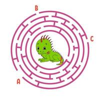 Circle maze. Game for kids. Puzzle for children. Round labyrinth conundrum. Color vector illustration. Find the right path. Education worksheet.