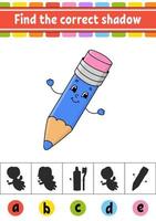 Find the correct shadow. Education developing worksheet. Activity page. Color game for children. Isolated vector illustration. Cartoon character.