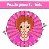 Cut and play. Round puzzle. Logic puzzle for kids. Activity page. Cutting practice for preschool. cartoon character. vector