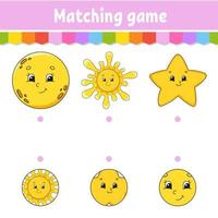 Matching game for kids. Education developing worksheet. Draw a line. Activity page. cartoon character. Vector illustration.