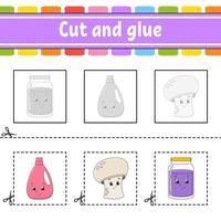 Cut and glue. Game for kids. Education developing worksheet. Color activity page. cartoon character. vector