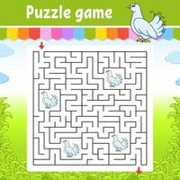 Square maze. Game for kids. Puzzle for children. Labyrinth conundrum. Color vector illustration. Find the right path. Isolated vector illustration. cartoon character.