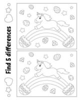 Find five differences. Coloring page for kids. Easter theme. Activity worksheet for children. Vector illustration isolated on white background.