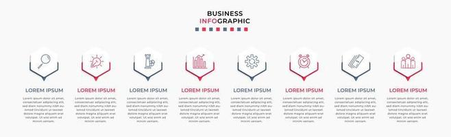 plantilla de negocio de diseño infográfico vectorial con iconos y 8 opciones o pasos. se puede utilizar para diagramas de proceso, presentaciones, diseño de flujo de trabajo, pancarta, diagrama de flujo, gráfico de información vector