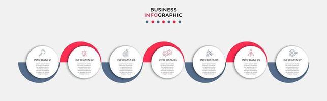 vector de plantilla de diseño infográfico empresarial con iconos y 7 opciones o pasos. se puede utilizar para diagramas de proceso, presentaciones, diseño de flujo de trabajo, pancarta, diagrama de flujo, gráfico de información