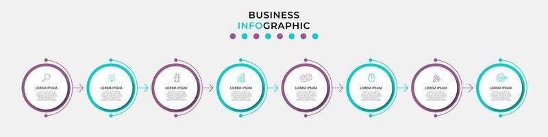 Vector Infographic design business template with icons and 8 options or steps. Can be used for process diagram, presentations, workflow layout, banner, flow chart, info graph