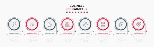 plantilla de negocio de diseño infográfico vectorial con iconos y 8 opciones o pasos. se puede utilizar para diagramas de proceso, presentaciones, diseño de flujo de trabajo, pancarta, diagrama de flujo, gráfico de información vector