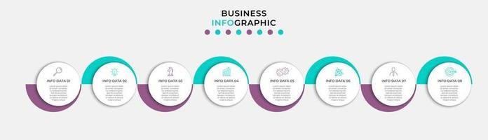 plantilla de negocio de diseño infográfico vectorial con iconos y 8 opciones o pasos. se puede utilizar para diagramas de proceso, presentaciones, diseño de flujo de trabajo, pancarta, diagrama de flujo, gráfico de información vector