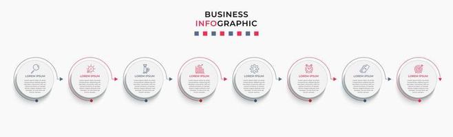 Vector Infographic design business template with icons and 8 options or steps. Can be used for process diagram, presentations, workflow layout, banner, flow chart, info graph