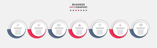 vector de plantilla de diseño infográfico empresarial con iconos y 7 opciones o pasos. se puede utilizar para diagramas de proceso, presentaciones, diseño de flujo de trabajo, pancarta, diagrama de flujo, gráfico de información