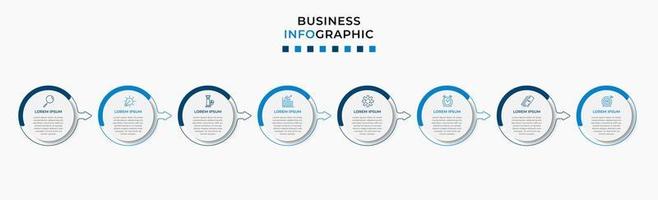 plantilla de negocio de diseño infográfico vectorial con iconos y 8 opciones o pasos. se puede utilizar para diagramas de proceso, presentaciones, diseño de flujo de trabajo, pancarta, diagrama de flujo, gráfico de información vector