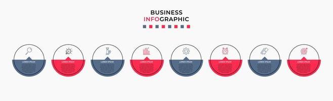 Vector Infographic design business template with icons and 8 options or steps. Can be used for process diagram, presentations, workflow layout, banner, flow chart, info graph