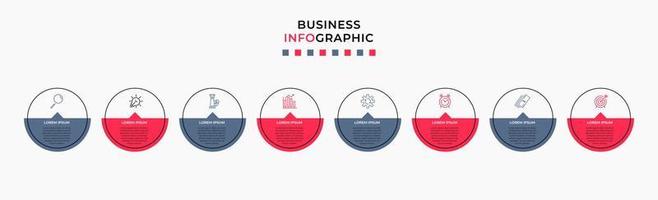 plantilla de negocio de diseño infográfico vectorial con iconos y 8 opciones o pasos. se puede utilizar para diagramas de proceso, presentaciones, diseño de flujo de trabajo, pancarta, diagrama de flujo, gráfico de información vector