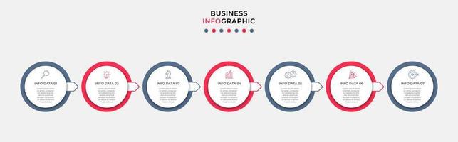 vector de plantilla de diseño infográfico empresarial con iconos y 7 opciones o pasos. se puede utilizar para diagramas de proceso, presentaciones, diseño de flujo de trabajo, pancarta, diagrama de flujo, gráfico de información