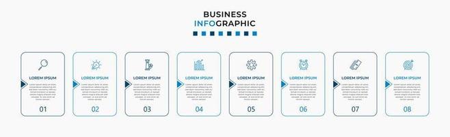 plantilla de negocio de diseño infográfico vectorial con iconos y 8 opciones o pasos. se puede utilizar para diagramas de proceso, presentaciones, diseño de flujo de trabajo, pancarta, diagrama de flujo, gráfico de información vector