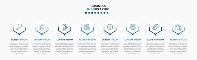 Vector Infographic design business template with icons and 8 options or steps. Can be used for process diagram, presentations, workflow layout, banner, flow chart, info graph