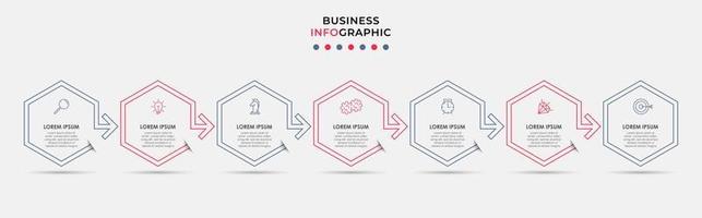 Business Infographic design template Vector with icons and 7 options or steps. Can be used for process diagram, presentations, workflow layout, banner, flow chart, info graph