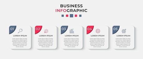 plantilla de negocio de diseño infográfico vectorial con iconos y 5 opciones o pasos. se puede utilizar para diagramas de proceso, presentaciones, diseño de flujo de trabajo, pancarta, diagrama de flujo, gráfico de información vector