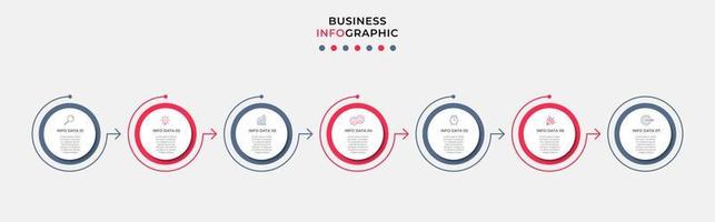 vector de plantilla de diseño infográfico empresarial con iconos y 7 opciones o pasos. se puede utilizar para diagramas de proceso, presentaciones, diseño de flujo de trabajo, pancarta, diagrama de flujo, gráfico de información