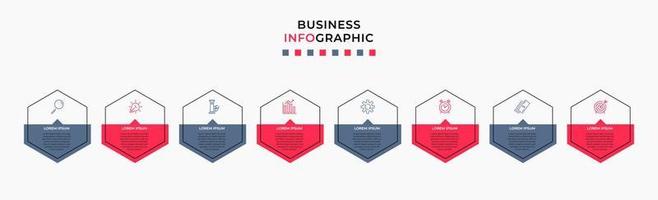 plantilla de negocio de diseño infográfico vectorial con iconos y 8 opciones o pasos. se puede utilizar para diagramas de proceso, presentaciones, diseño de flujo de trabajo, pancarta, diagrama de flujo, gráfico de información vector