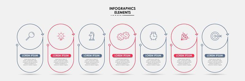 Business Infographic design template Vector with icons and 7 options or steps. Can be used for process diagram, presentations, workflow layout, banner, flow chart, info graph