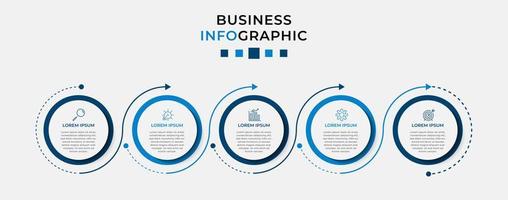 plantilla de negocio de diseño infográfico vectorial con iconos y 5 opciones o pasos. se puede utilizar para diagramas de procesos, presentaciones, diseño de flujo de trabajo, pancartas, diagramas de flujo, gráficos de información vector