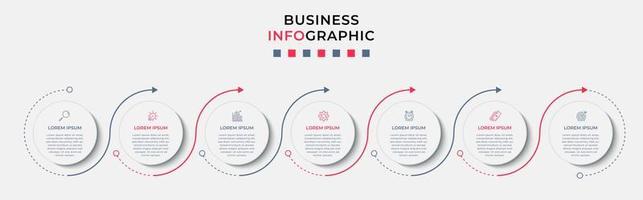 Business Infographic design template Vector with icons and 7 options or steps. Can be used for process diagram, presentations, workflow layout, banner, flow chart, info graph