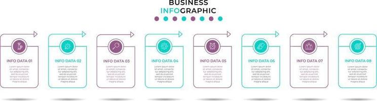 plantilla de negocio de diseño infográfico vectorial con iconos y 8 opciones o pasos. se puede utilizar para diagramas de proceso, presentaciones, diseño de flujo de trabajo, pancarta, diagrama de flujo, gráfico de información vector