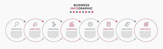 plantilla de negocio de diseño infográfico vectorial con iconos y 8 opciones o pasos. se puede utilizar para diagramas de proceso, presentaciones, diseño de flujo de trabajo, pancarta, diagrama de flujo, gráfico de información vector