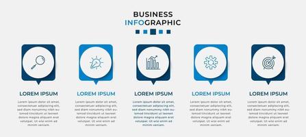 plantilla de negocio de diseño infográfico vectorial con iconos y 5 opciones o pasos. se puede utilizar para diagramas de procesos, presentaciones, diseño de flujo de trabajo, pancartas, diagramas de flujo, gráficos de información vector