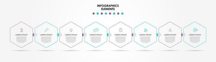 Vector Infographic design business template with icons and 8 options or steps. Can be used for process diagram, presentations, workflow layout, banner, flow chart, info graph