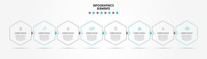 plantilla de negocio de diseño infográfico vectorial con iconos y 8 opciones o pasos. se puede utilizar para diagramas de proceso, presentaciones, diseño de flujo de trabajo, pancarta, diagrama de flujo, gráfico de información vector