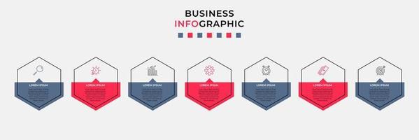 Business Infographic design template Vector with icons and 7 options or steps. Can be used for process diagram, presentations, workflow layout, banner, flow chart, info graph