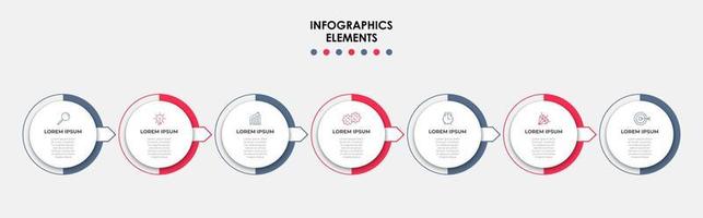 vector de plantilla de diseño infográfico empresarial con iconos y 7 opciones o pasos. se puede utilizar para diagramas de proceso, presentaciones, diseño de flujo de trabajo, pancarta, diagrama de flujo, gráfico de información